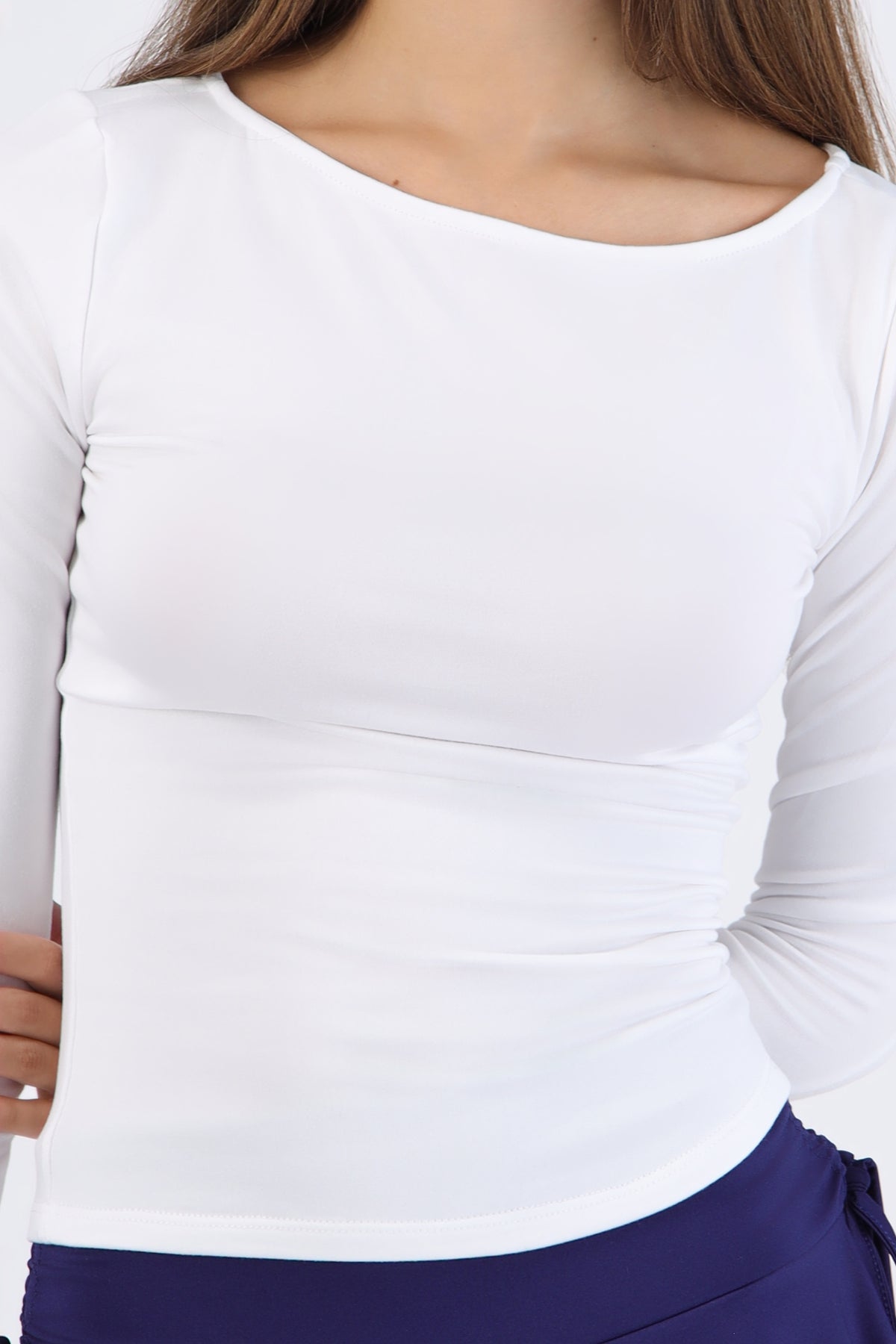 Top manga larga escote barco forrado fleece BLANCO