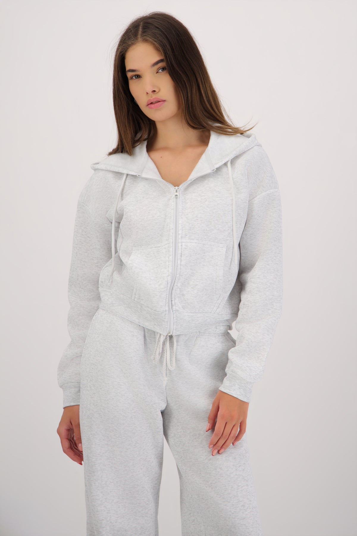 Sudadera con gorro y cierre GRIS CLARO