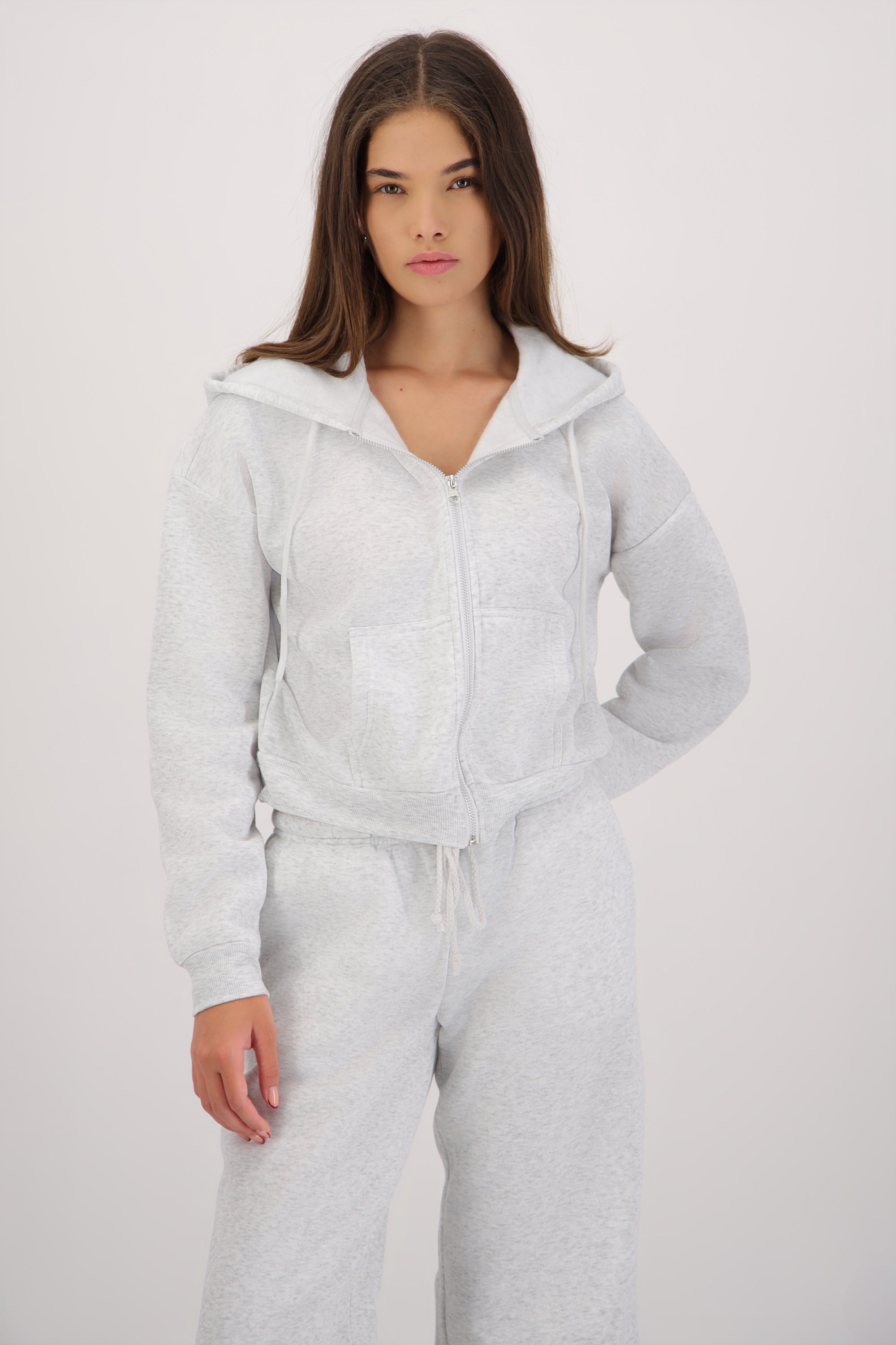 Sudadera con gorro y cierre GRIS CLARO