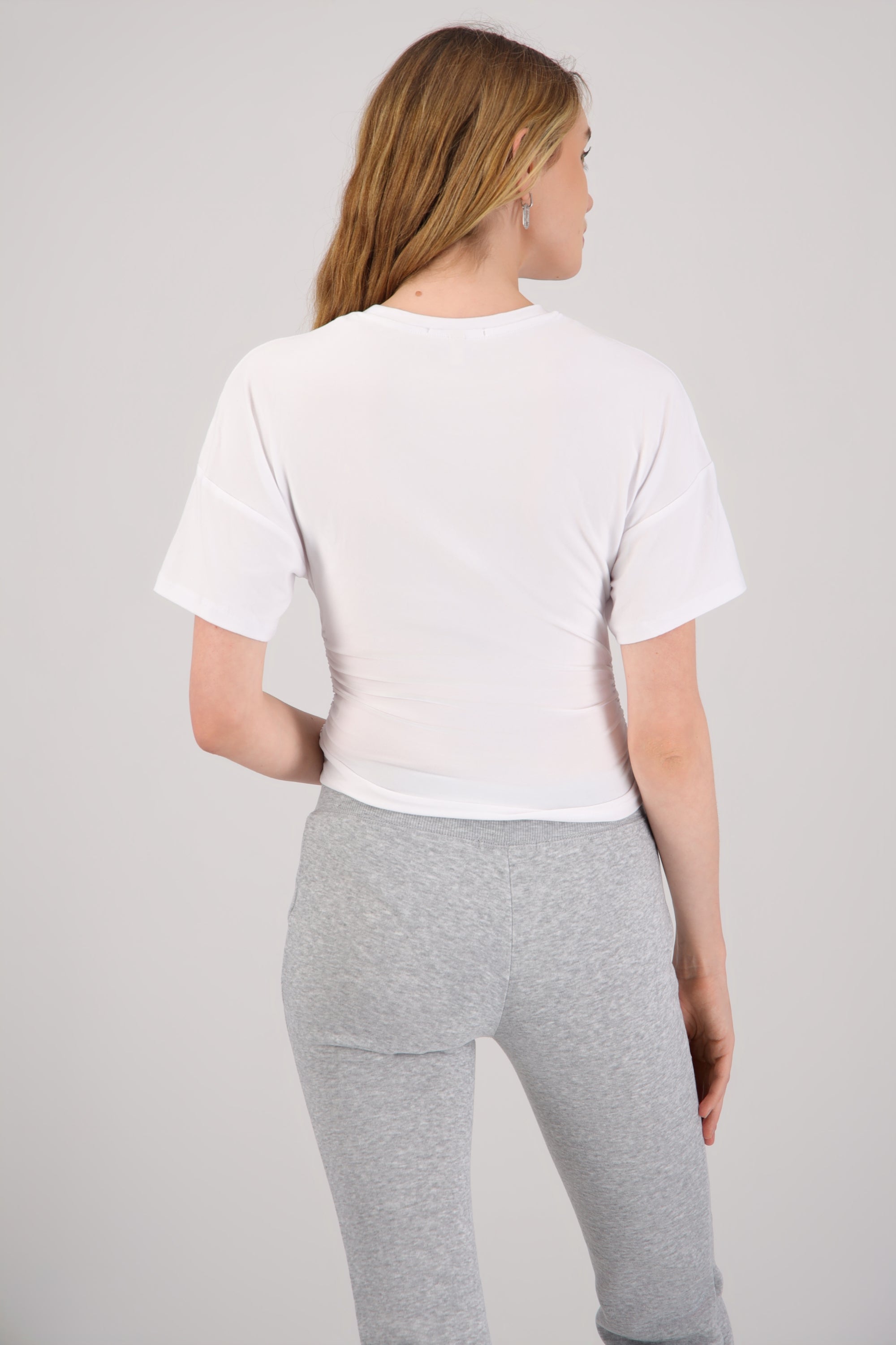 Playera manga corta detalle shirring BLANCO