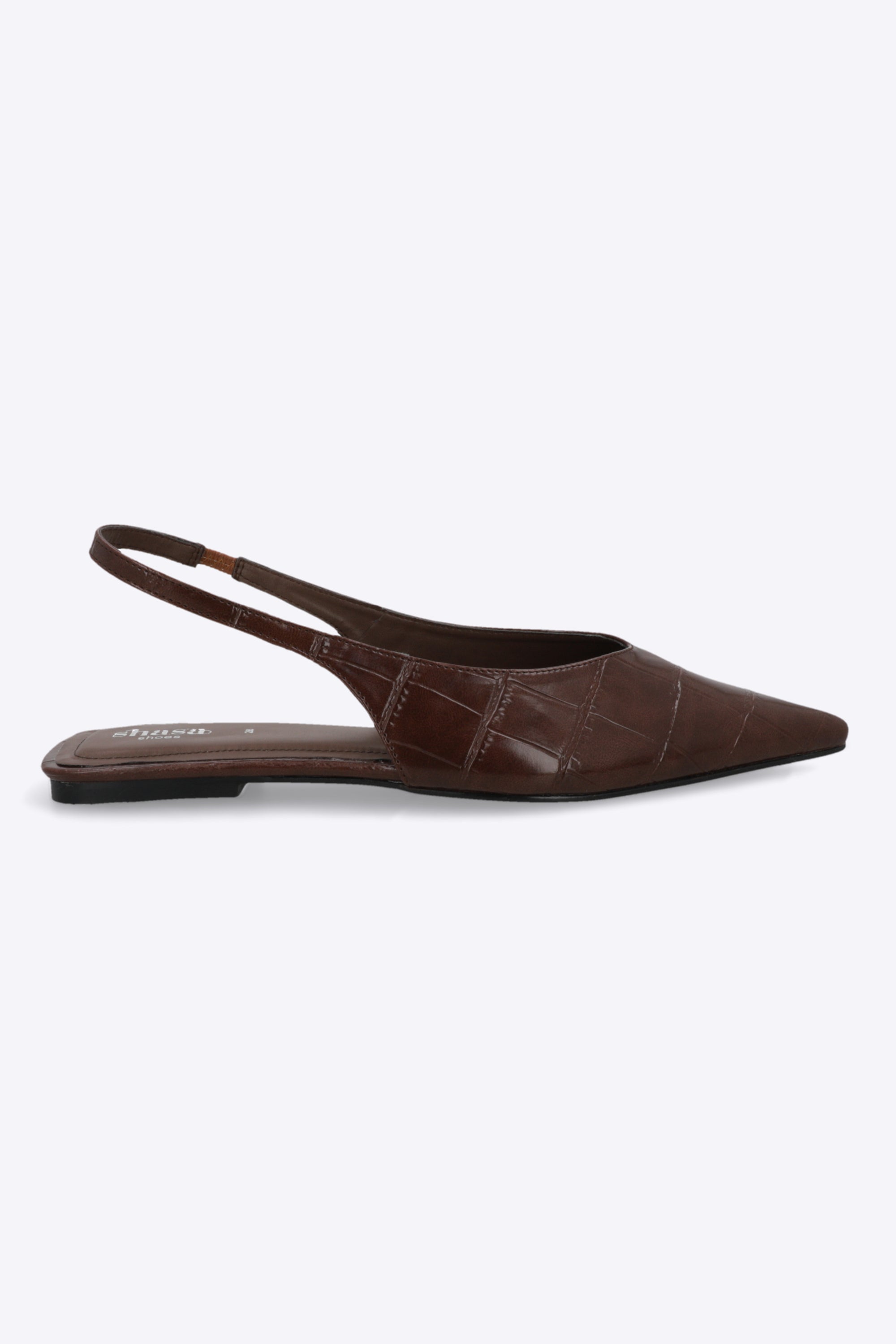 Flat pointy sling back croco