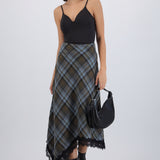 Falda midi cuadros con encaje