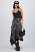 Falda midi cuadros con encaje
