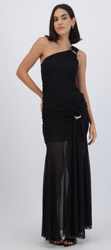 Vestido maxi mesh un hombro