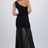 Vestido maxi mesh un hombro