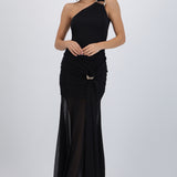 Vestido maxi mesh un hombro