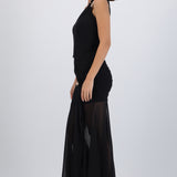 Vestido maxi mesh un hombro