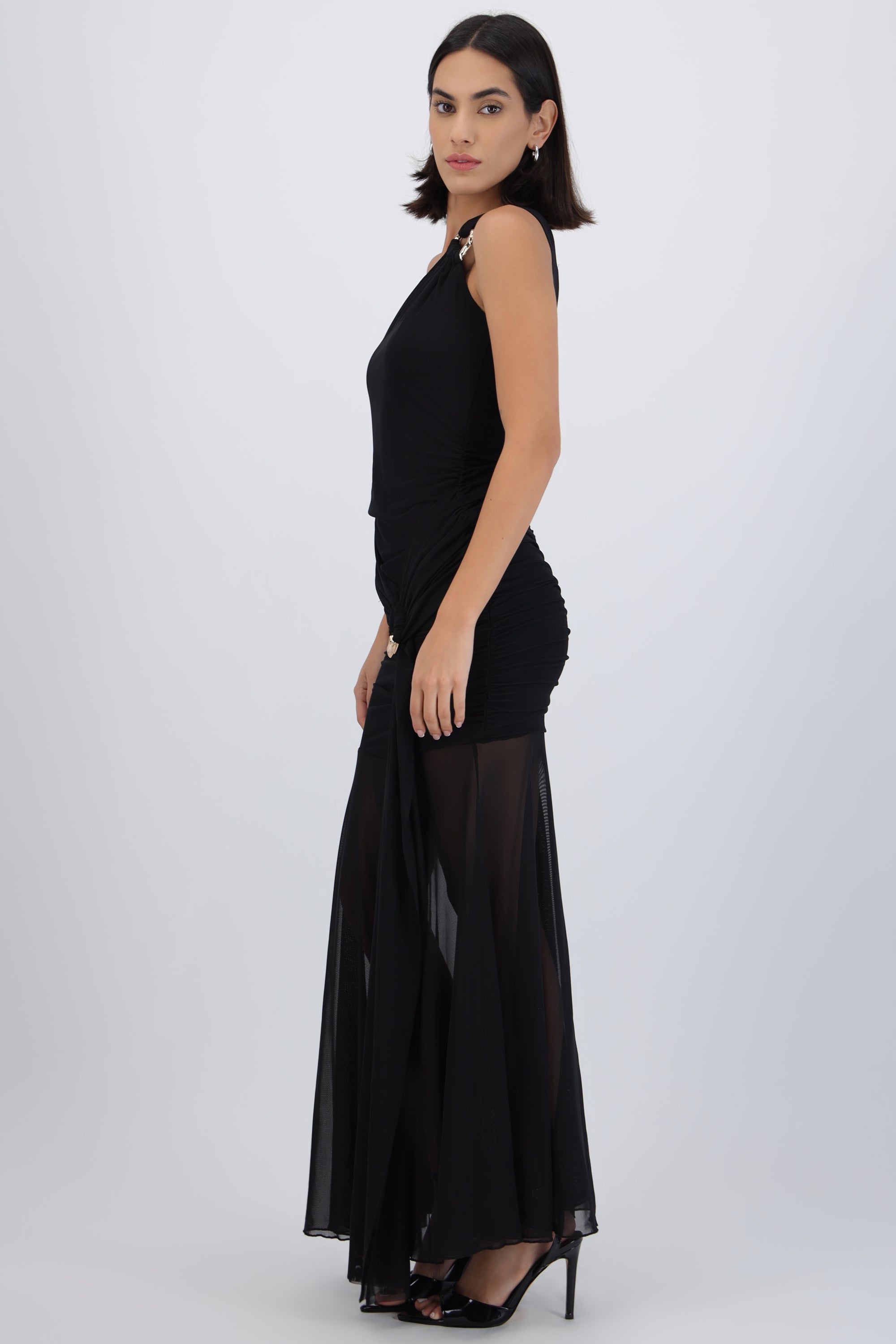 Vestido maxi mesh un hombro