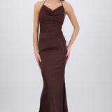 Vestido halter con encaje satin liso