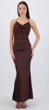 Vestido halter con encaje satin liso