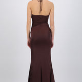 Vestido halter con encaje satin liso