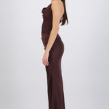 Vestido halter con encaje satin liso