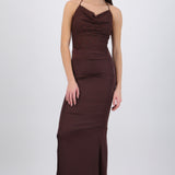 Vestido halter con encaje satin liso