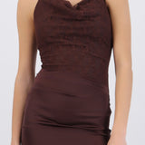Vestido halter con encaje satin liso