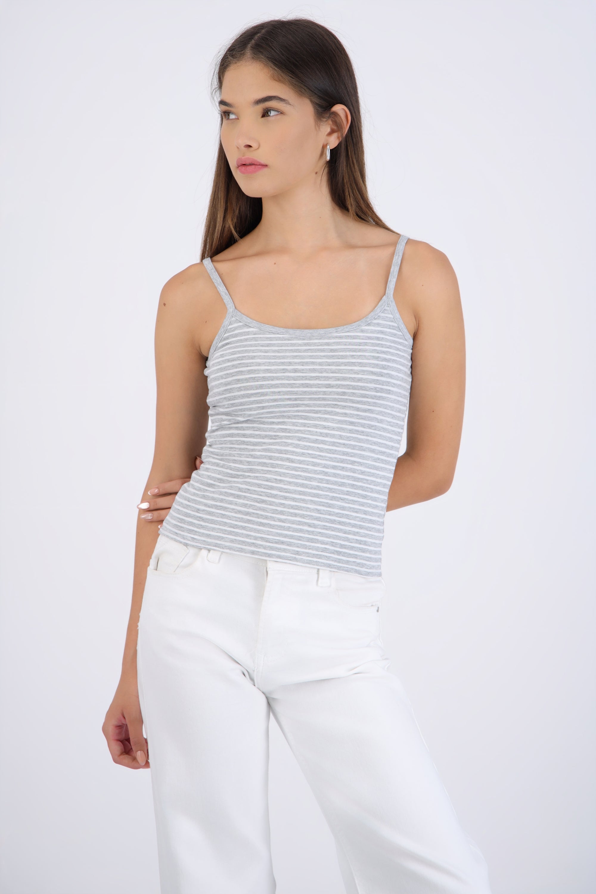 Top tirantes doble vista rayas y liso GRIS JASPE