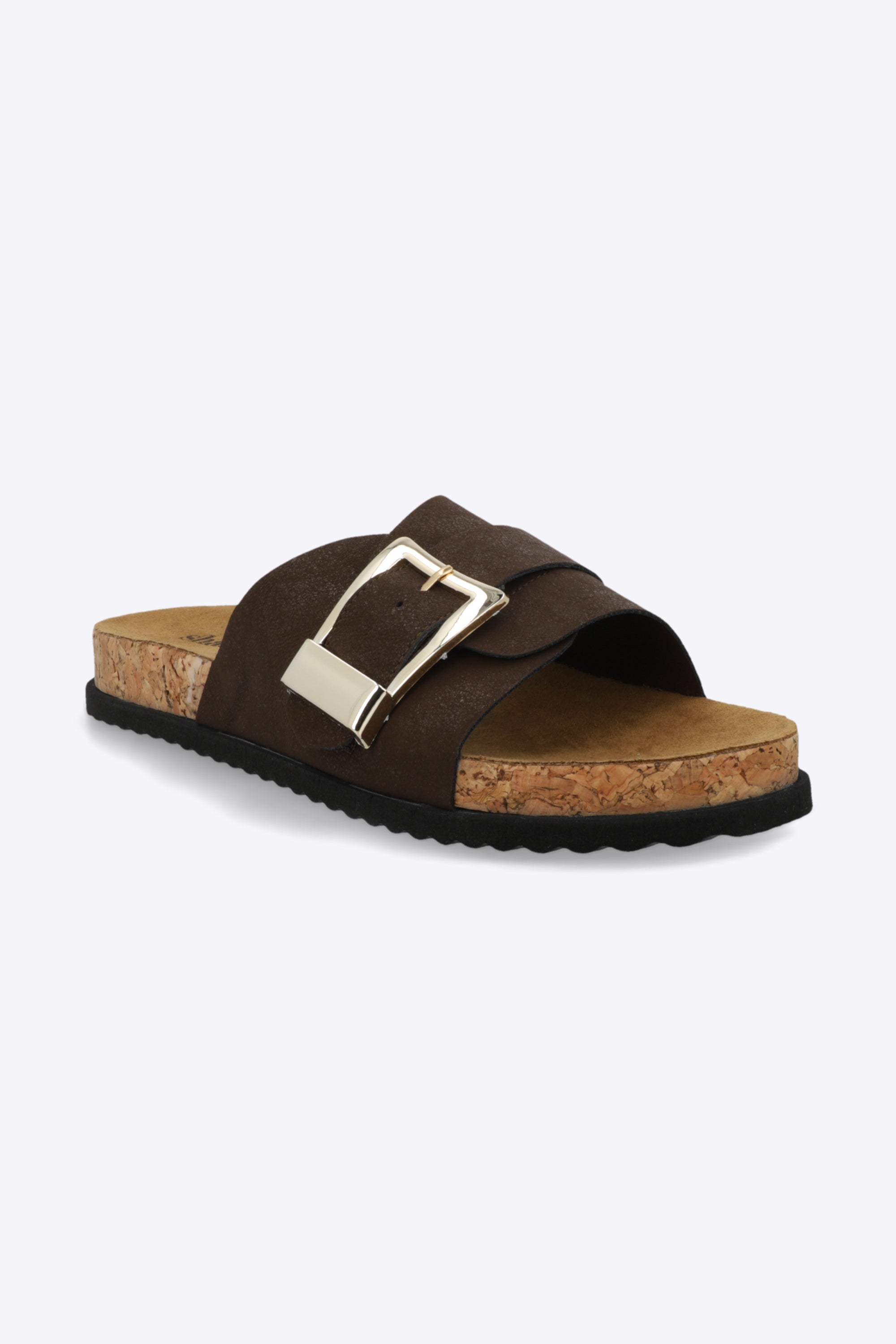 Sandalia suela corcho tira maxi hebilla