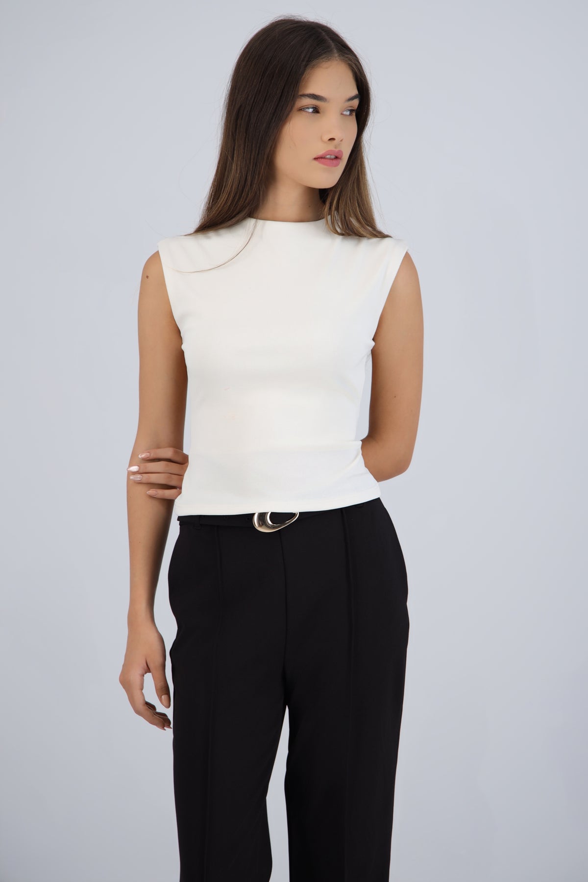 Top cuello alto rib HUESO