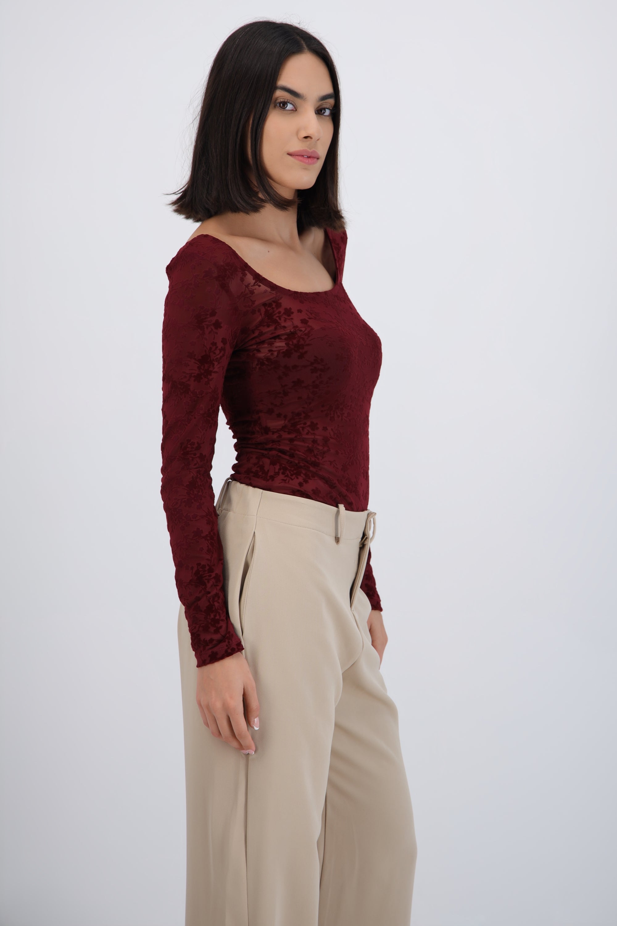 Body escote redondo mesh