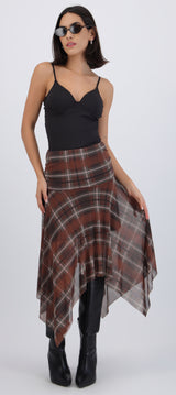 Falda midi estampado cuadros