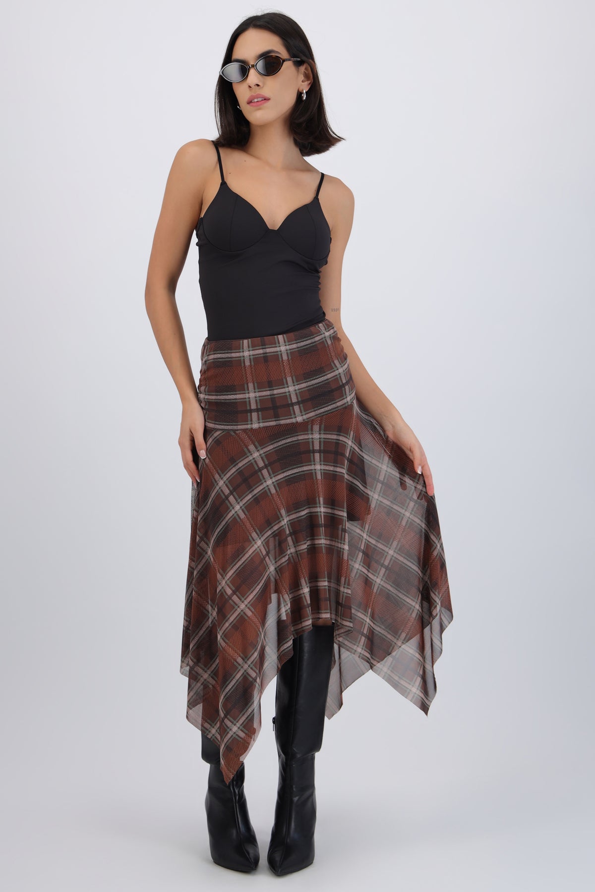 Falda midi estampado cuadros CAFE COMBO
