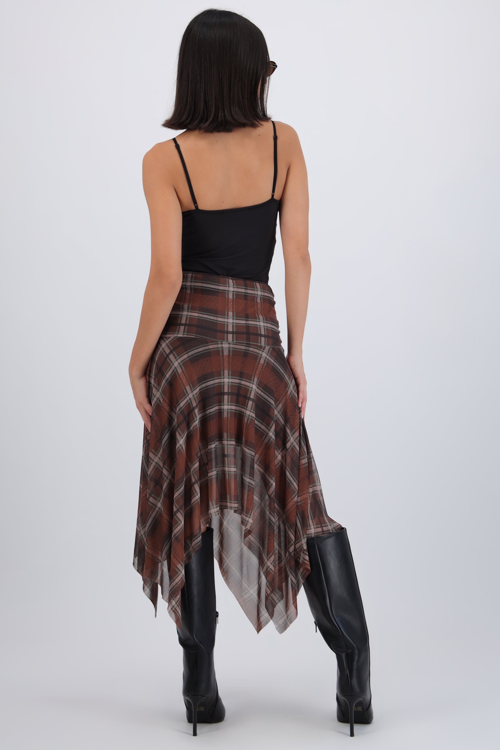 Falda midi estampado cuadros