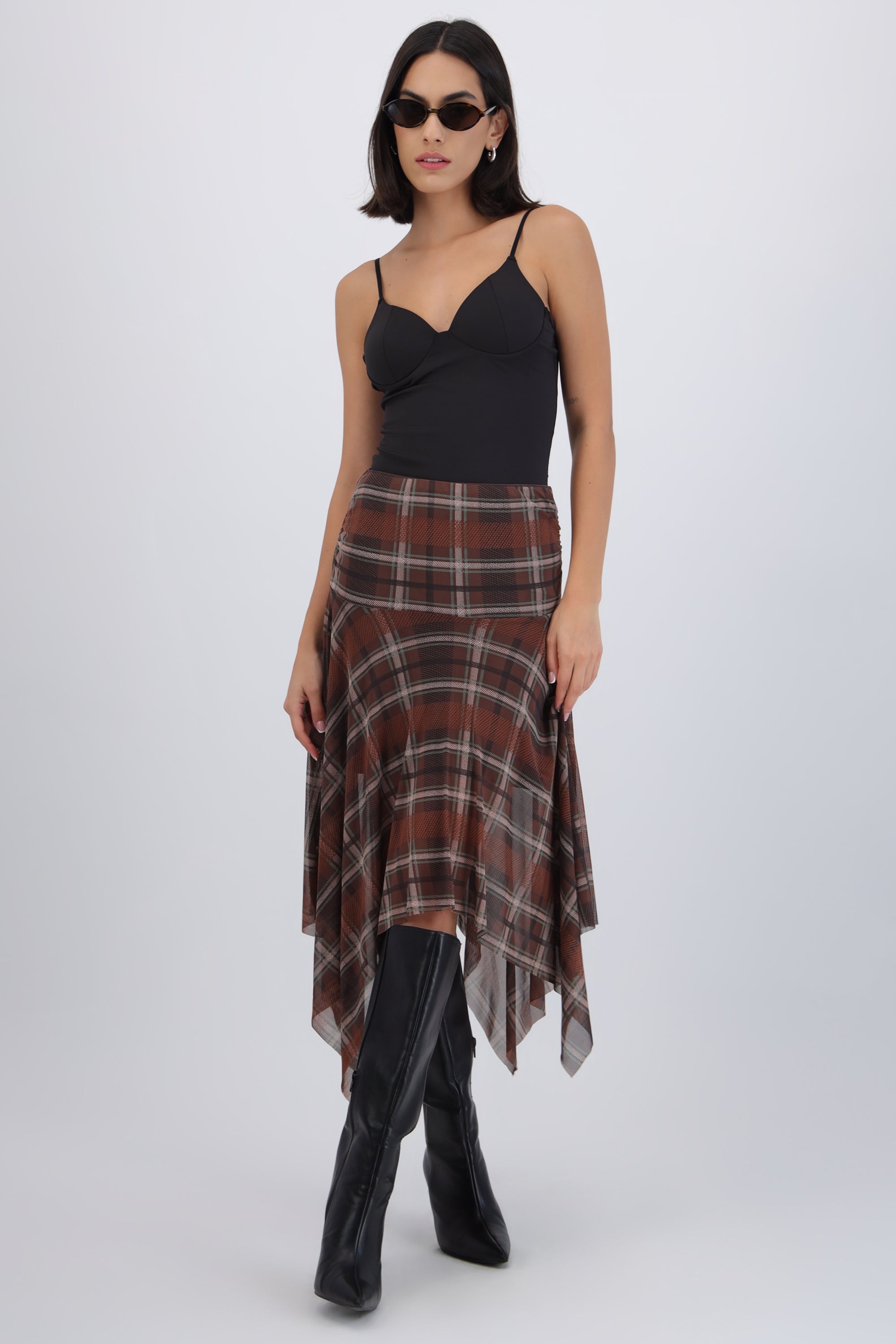 Falda midi estampado cuadros