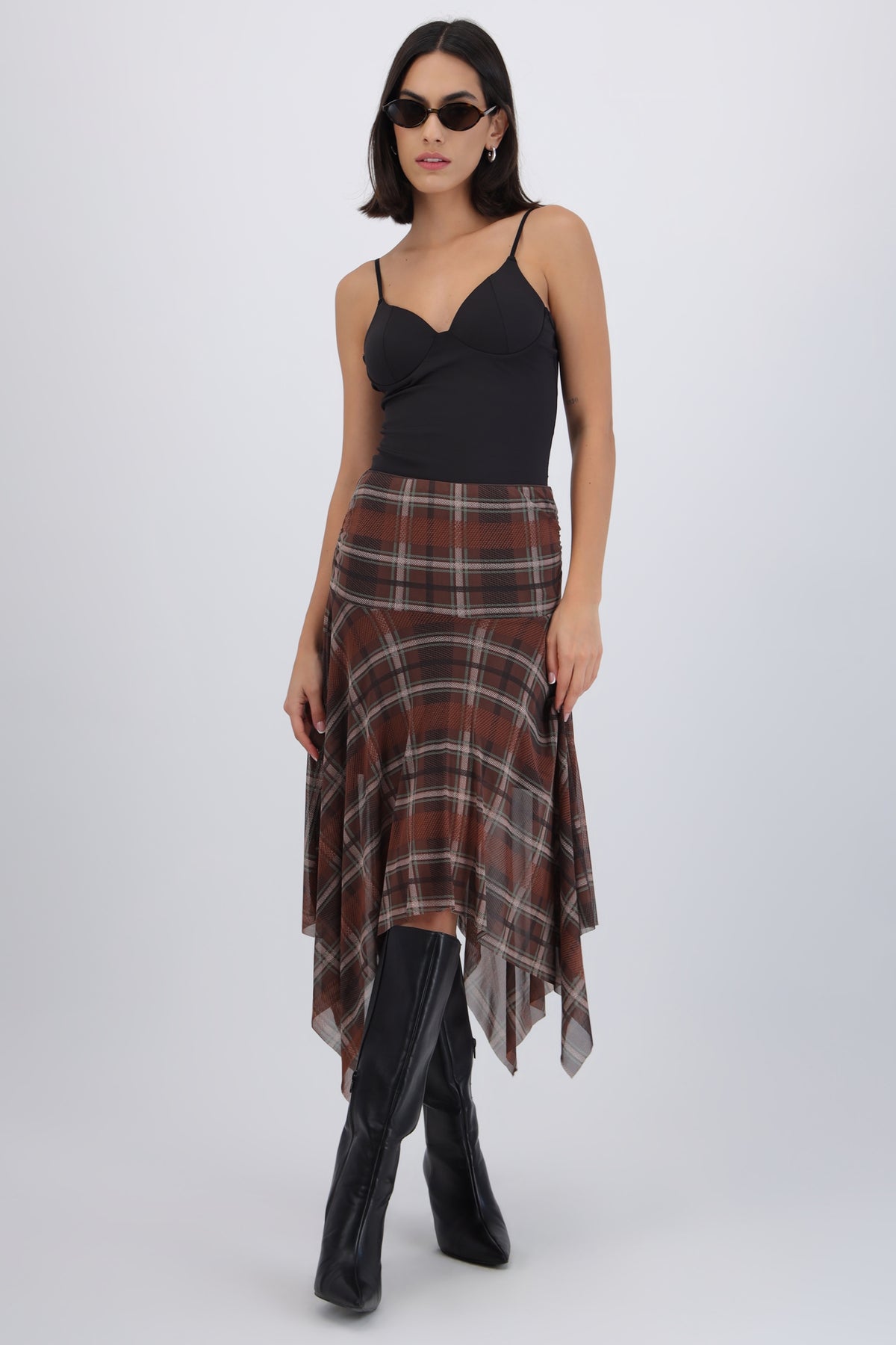 Falda midi estampado cuadros CAFE COMBO