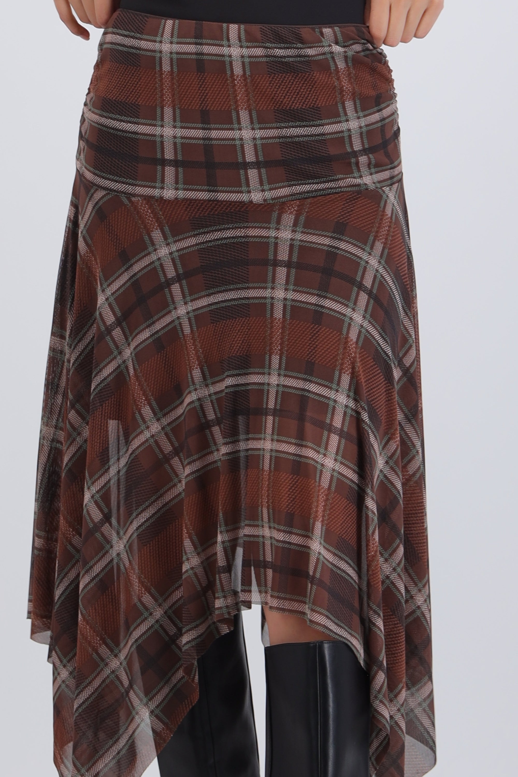 Falda midi estampado cuadros