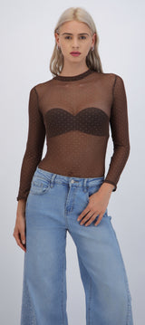 Bodysuit manga larga mesh brillos