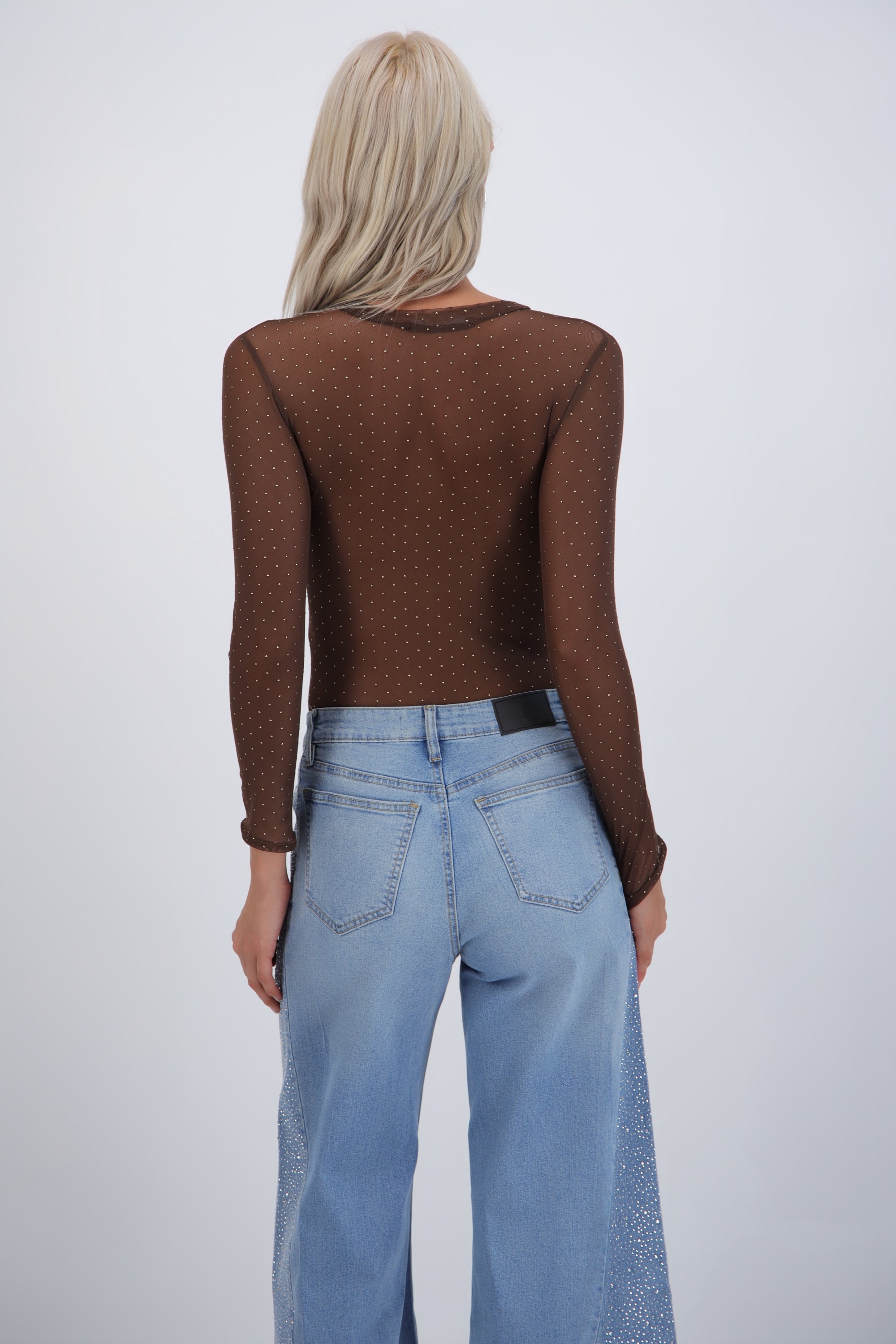 Bodysuit manga larga mesh brillos CHOCOLATE