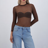 Bodysuit manga larga mesh brillos