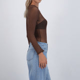 Bodysuit manga larga mesh brillos