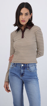 Top manga larga cuello polo rayas