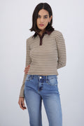 Top manga larga cuello polo rayas