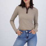 Top manga larga cuello polo rayas