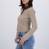 Top manga larga cuello polo rayas
