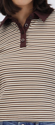 Top manga larga cuello polo rayas