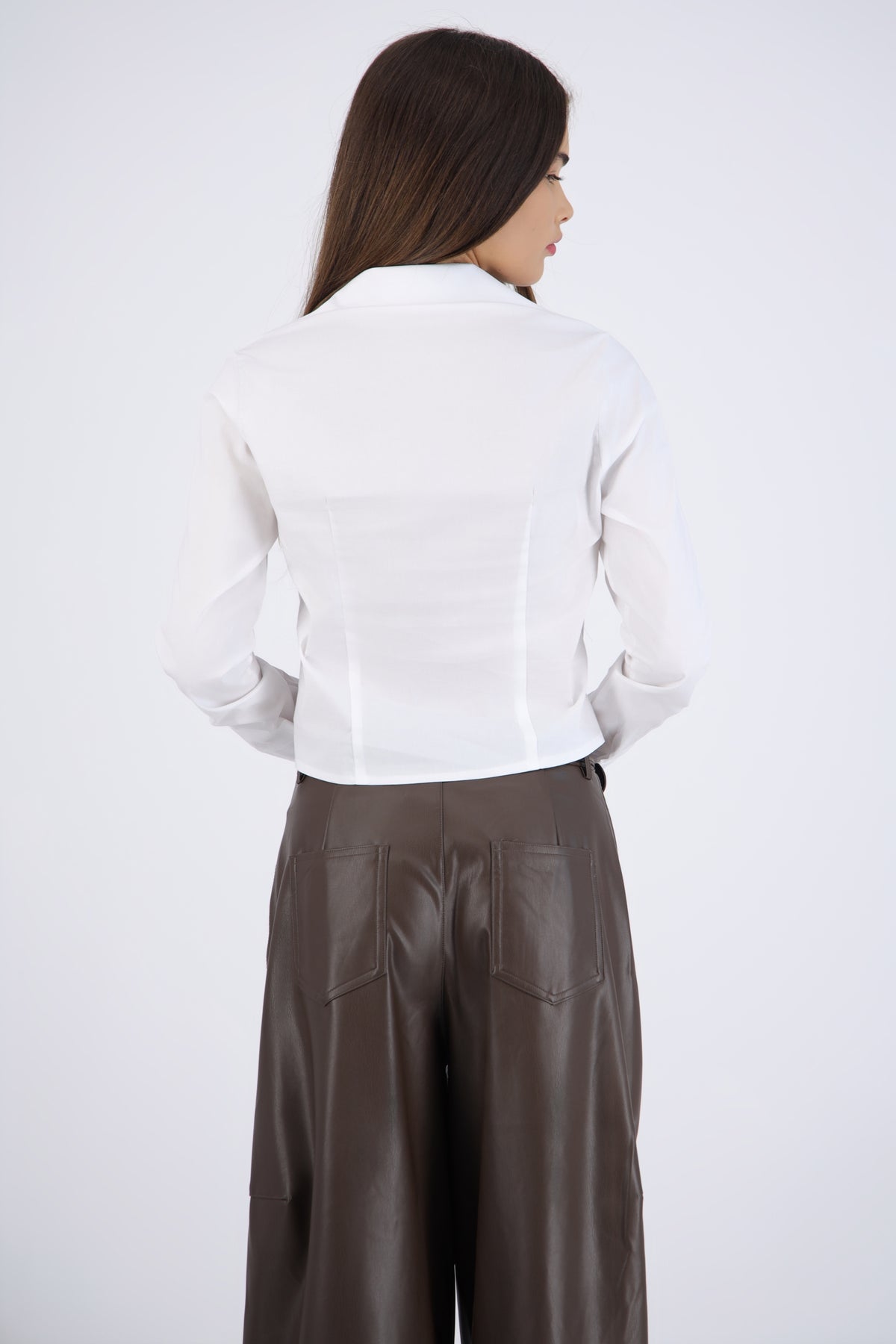 Camisa manga larga detalle cortes en cintura BLANCO