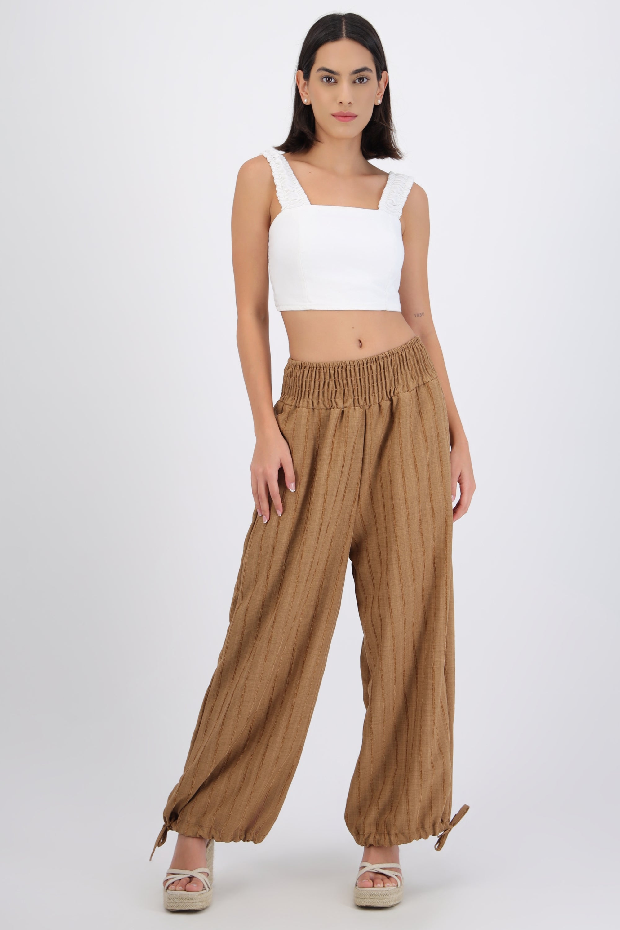 Pantalón globo detalle pretina smock