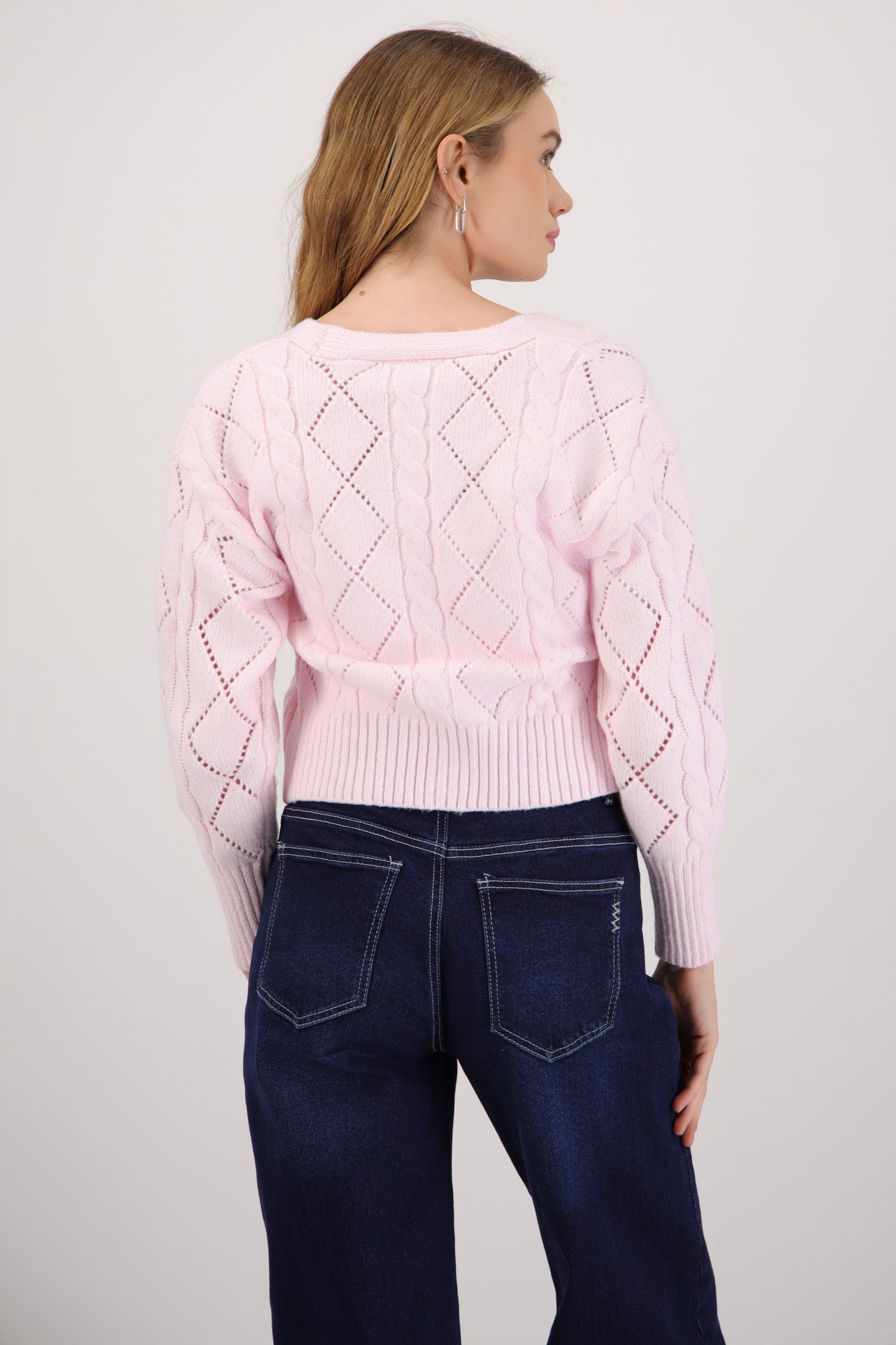 Cardigan tejido trenzado ROSA PASTEL