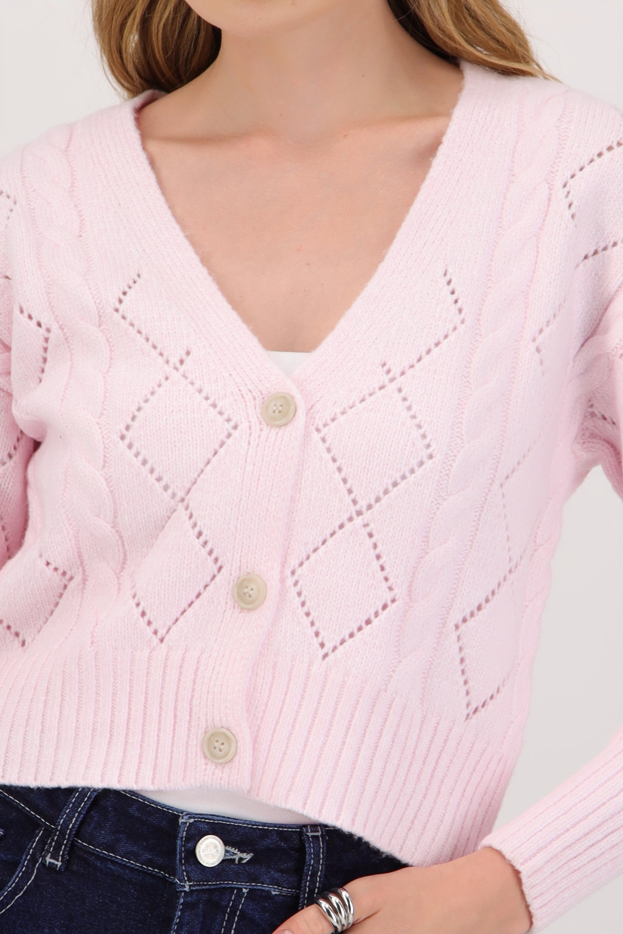 Cardigan tejido trenzado ROSA PASTEL