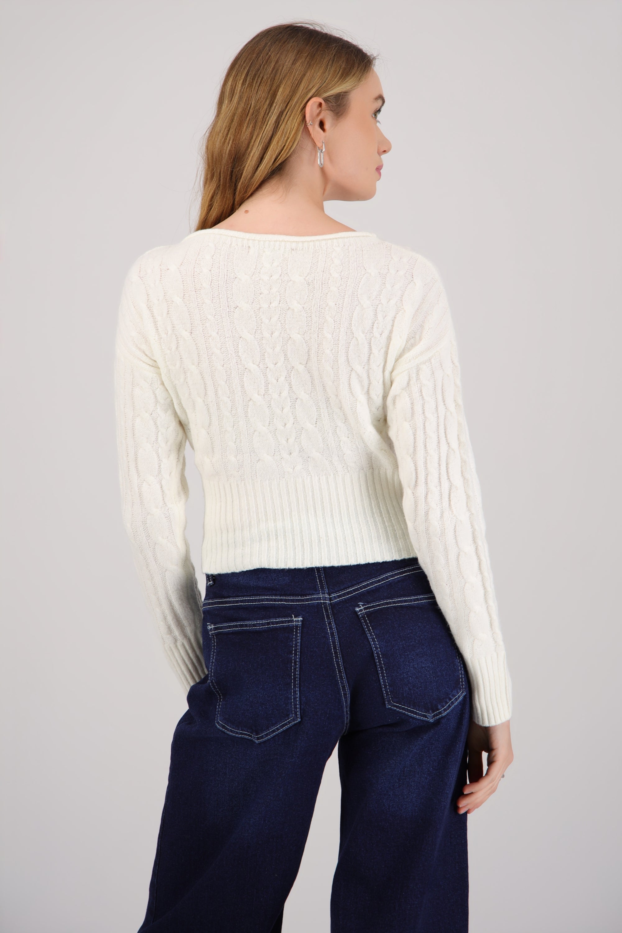 Sueter off shoulder tejido trenzado BLANCO