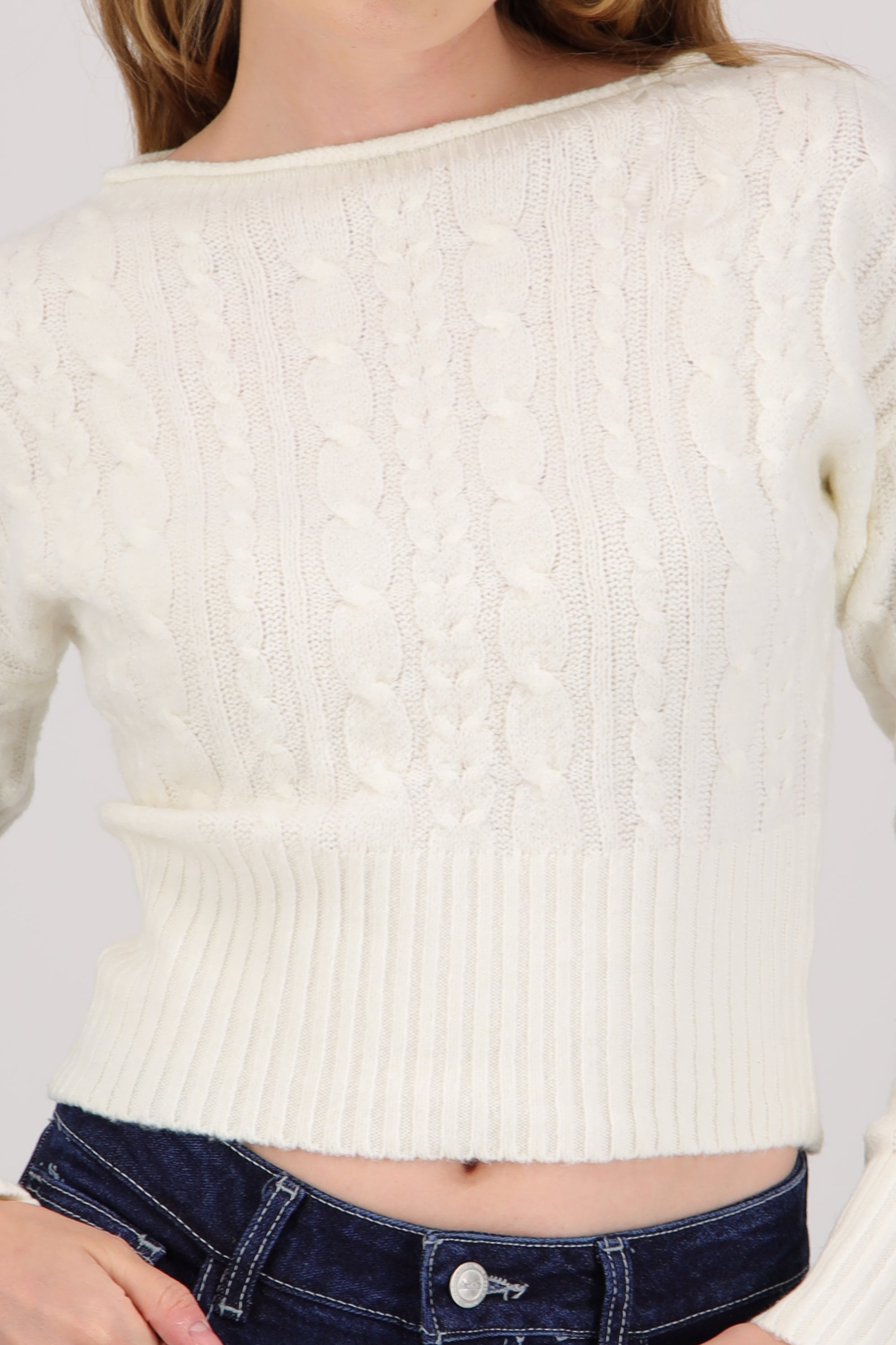 Sueter off shoulder tejido trenzado BLANCO