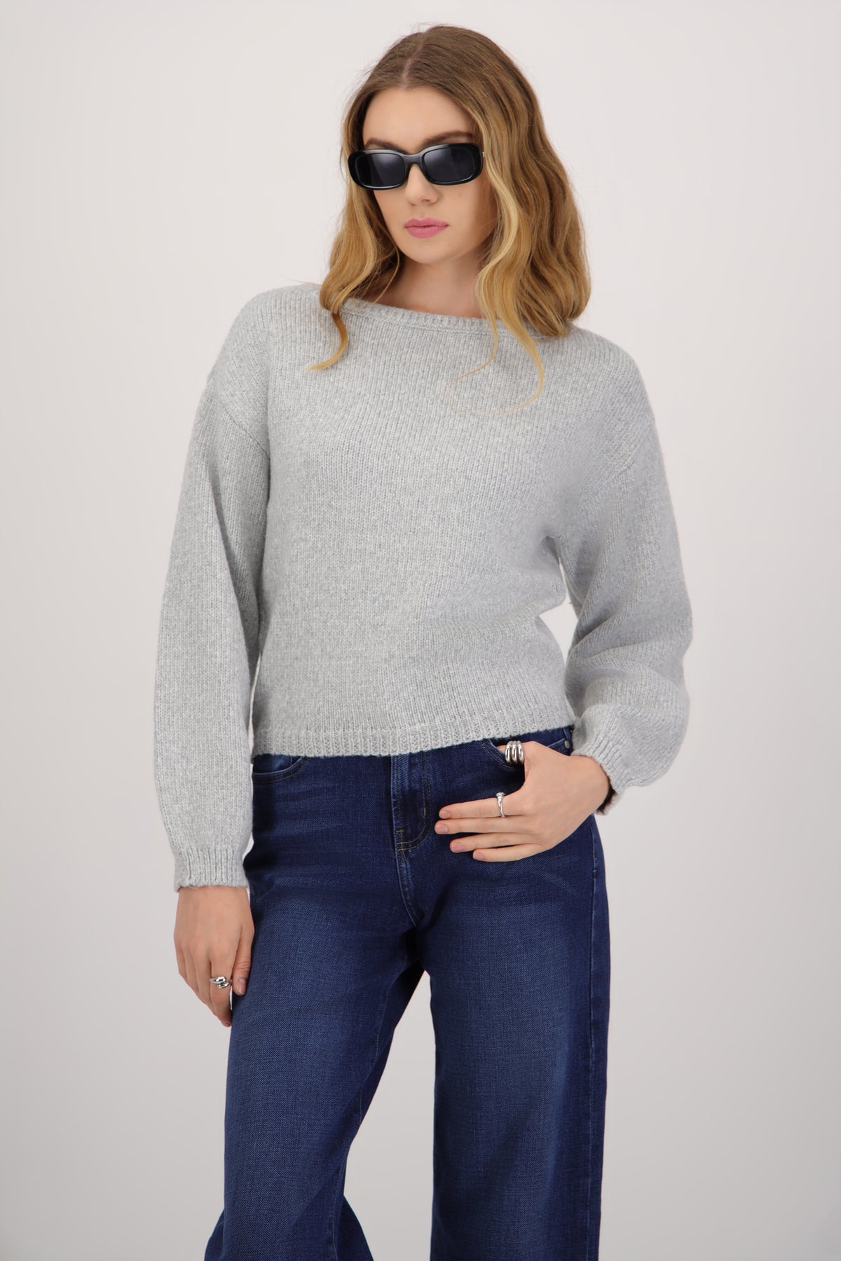 Sudadera tejido liso off shoulder GRIS CLARO