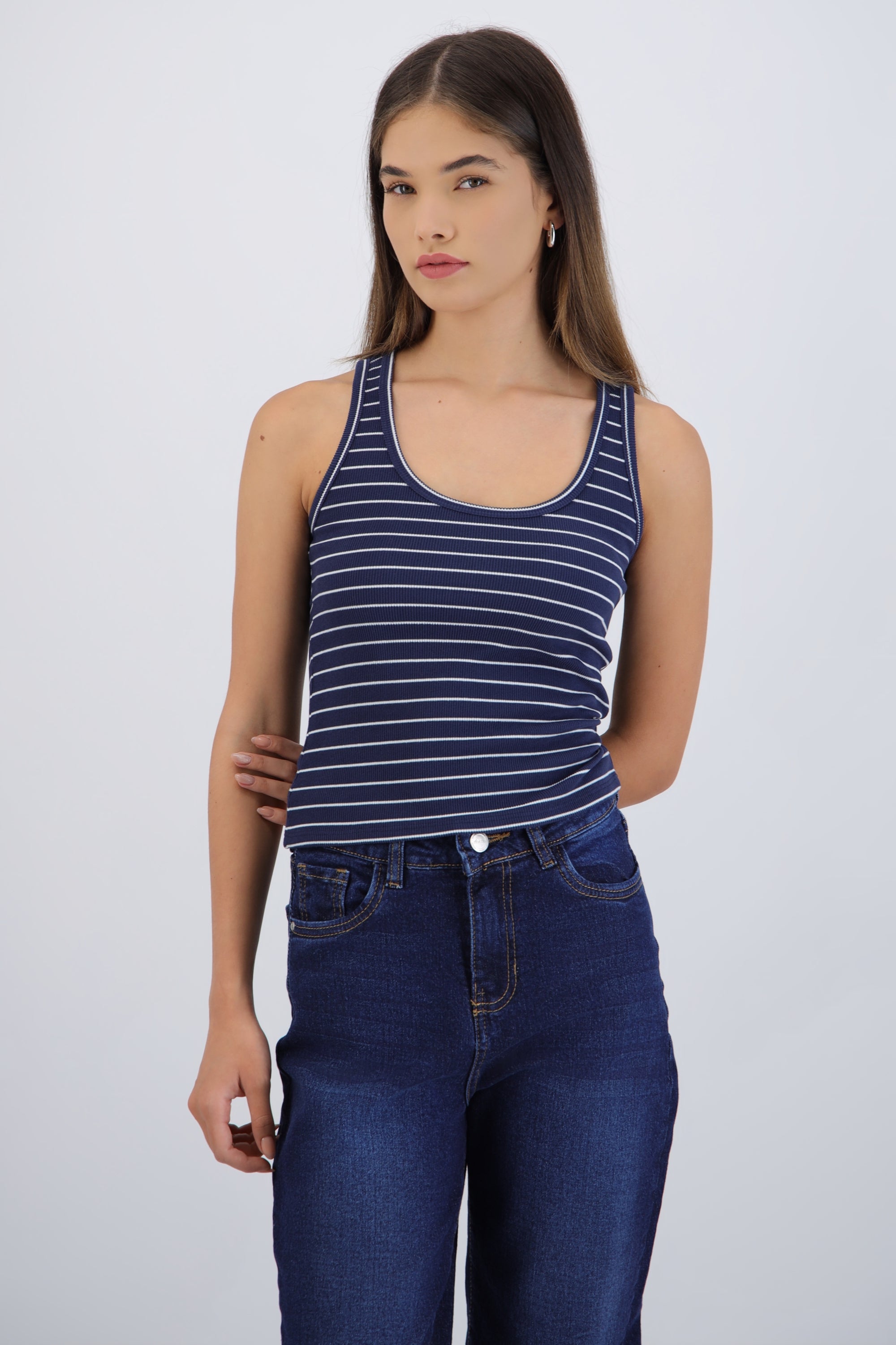 Top tirantes rib rayas AZUL MARINO COMBO