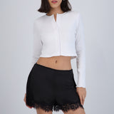 Top manga larga rib detalle botones