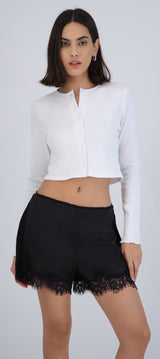 Top manga larga rib detalle botones