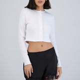 Top manga larga rib detalle botones