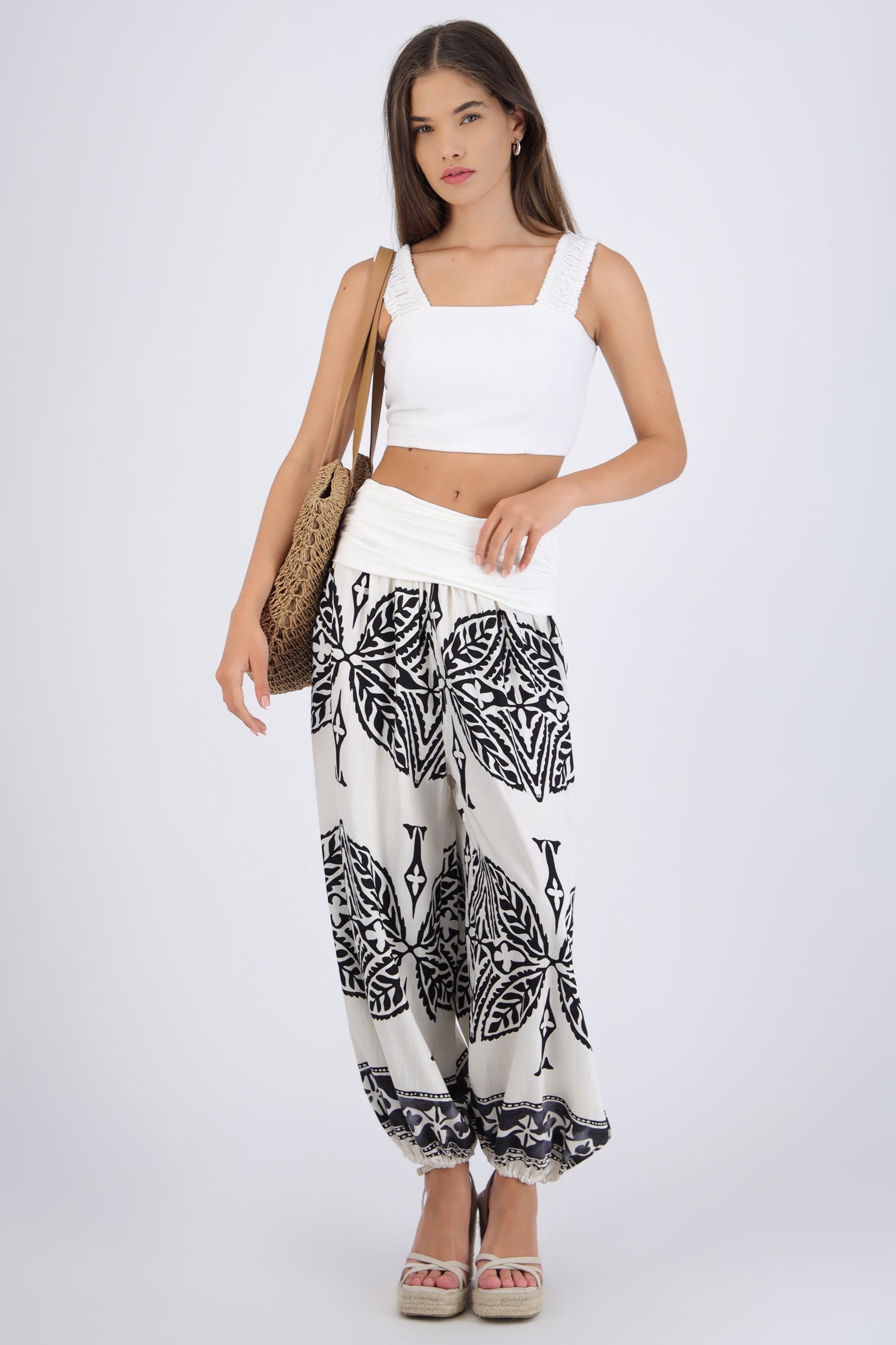 Pantalón globo detalle estampado BLANCO COMBO