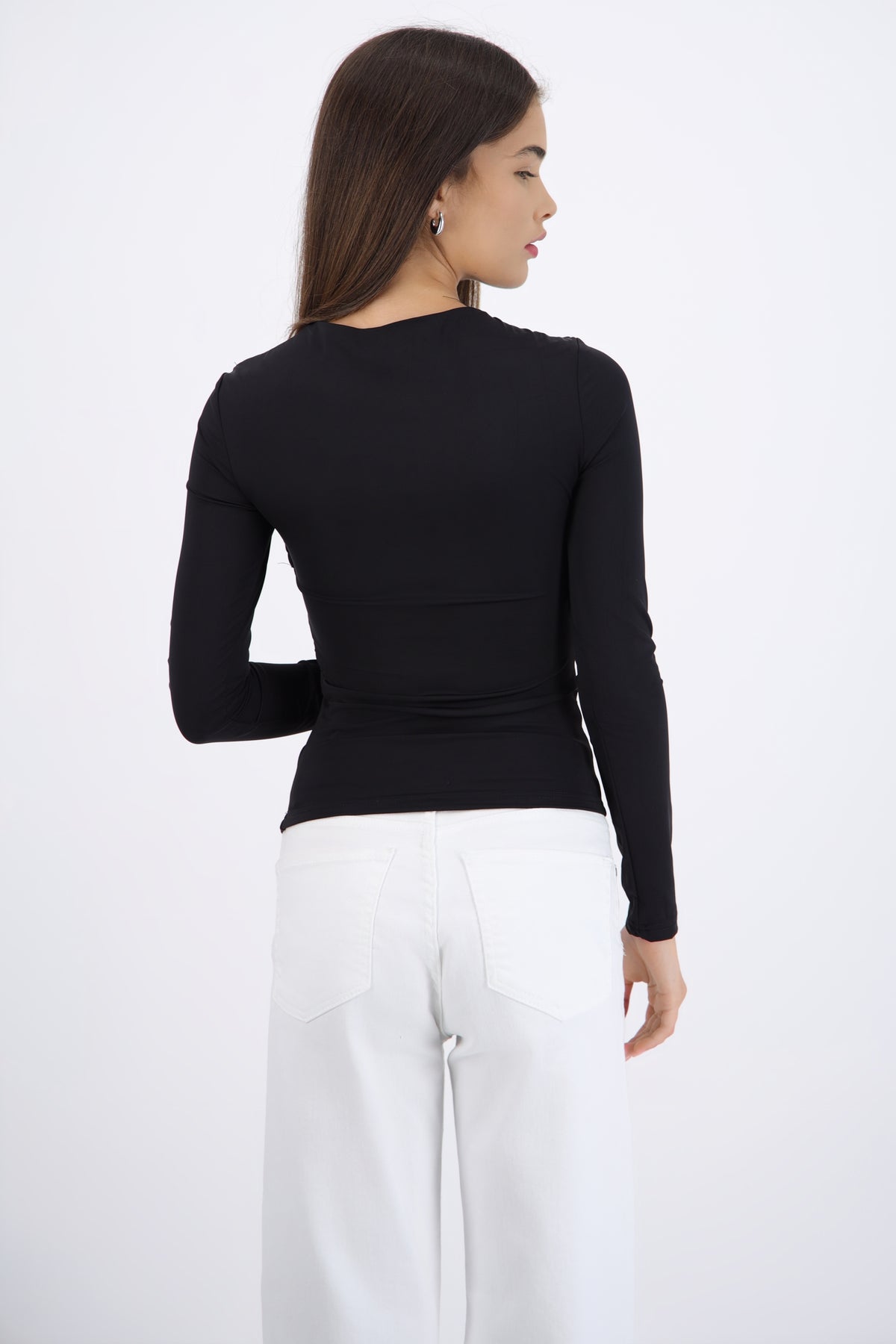 Top manga larga escote drapeado cruzado NEGRO